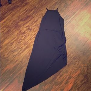 Black high collar asymmetrical dress